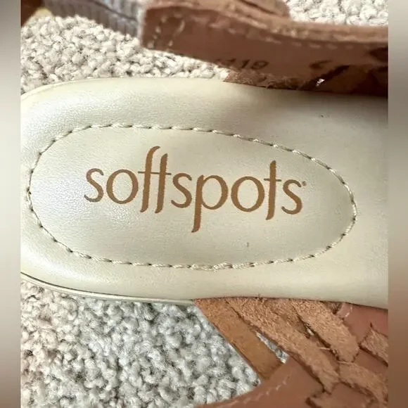 SOFTSPOTS | Leather Slingback Sandals Tan Woven Comfort Flats | Women’s 8N - Picture 6 of 8